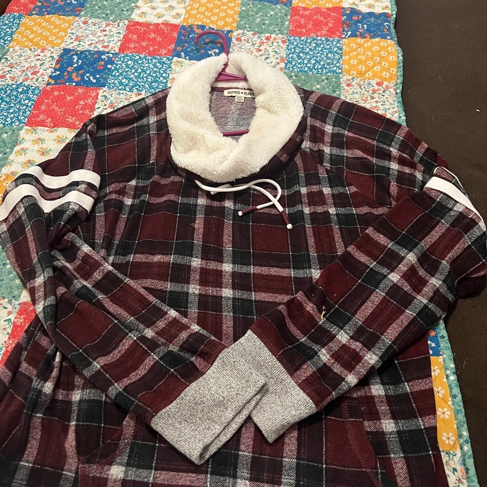 Plaid Cowl Neck Sweater
